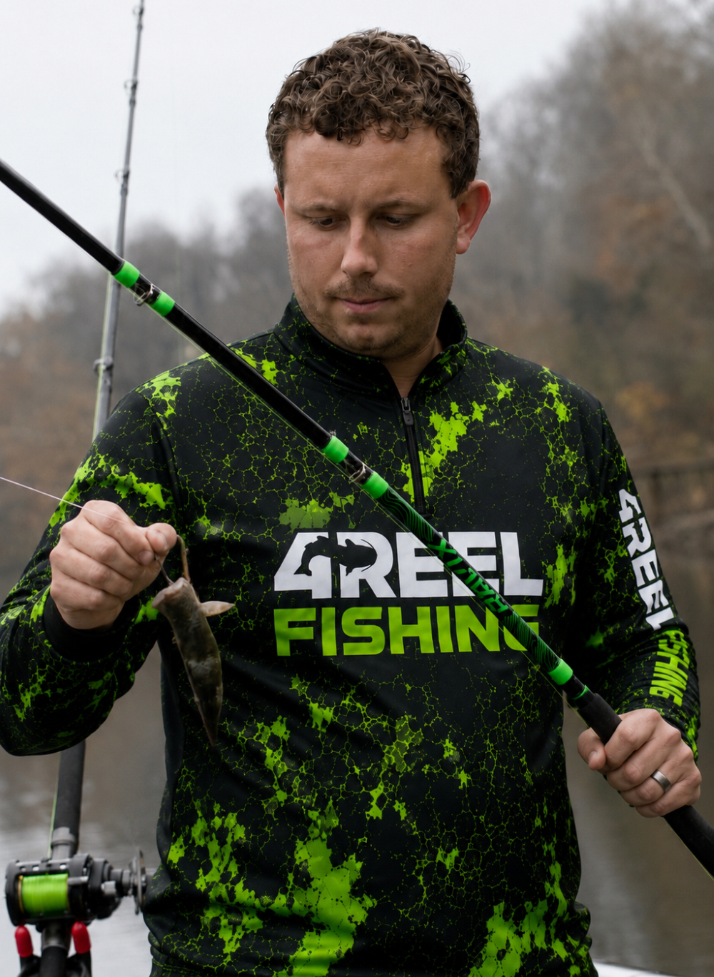 4REEL Quarter-Zip Jersey — Black/Hi-Vis Green