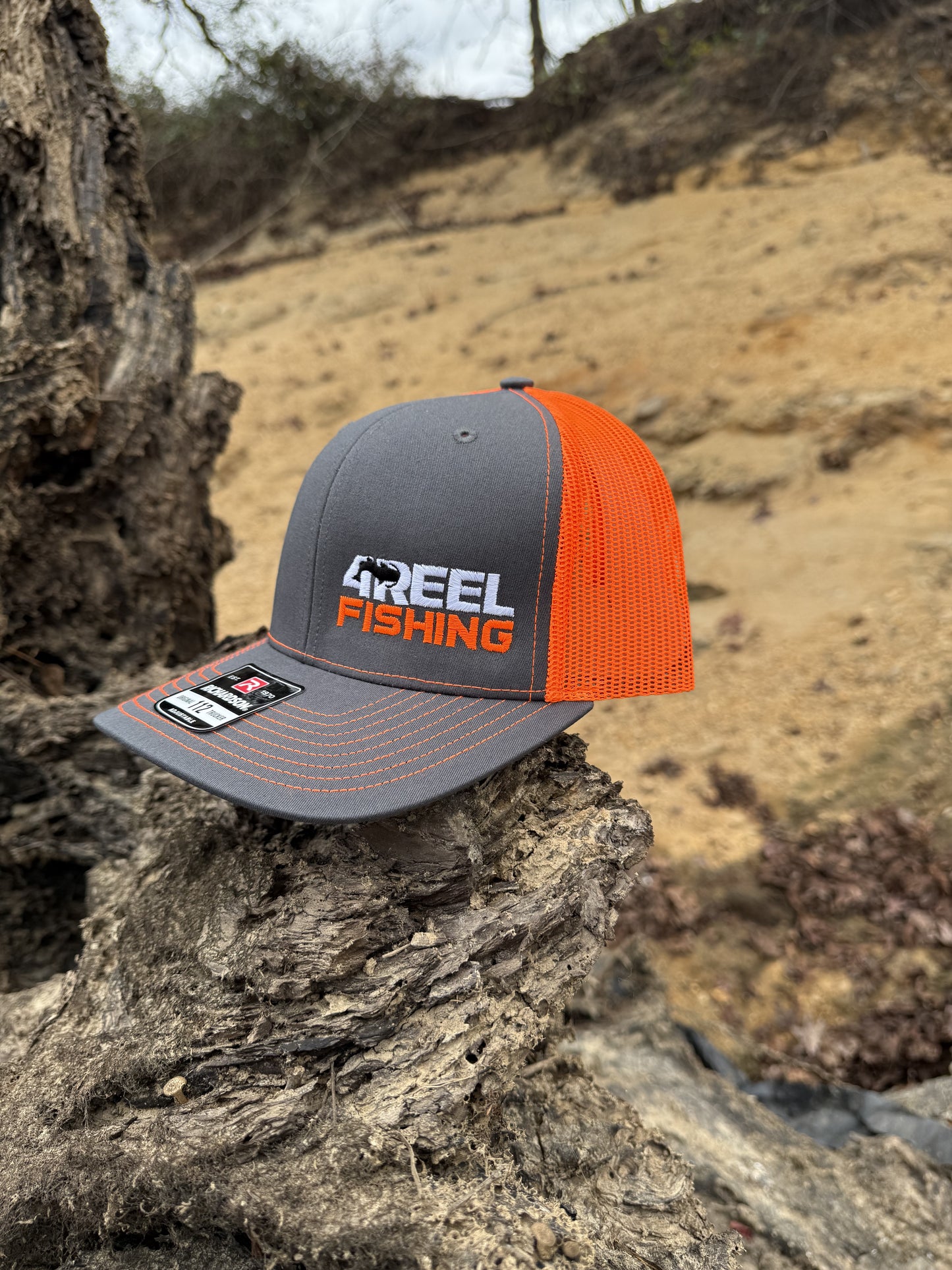 4REEL Charcoal & Neon Orange Mesh Snapback