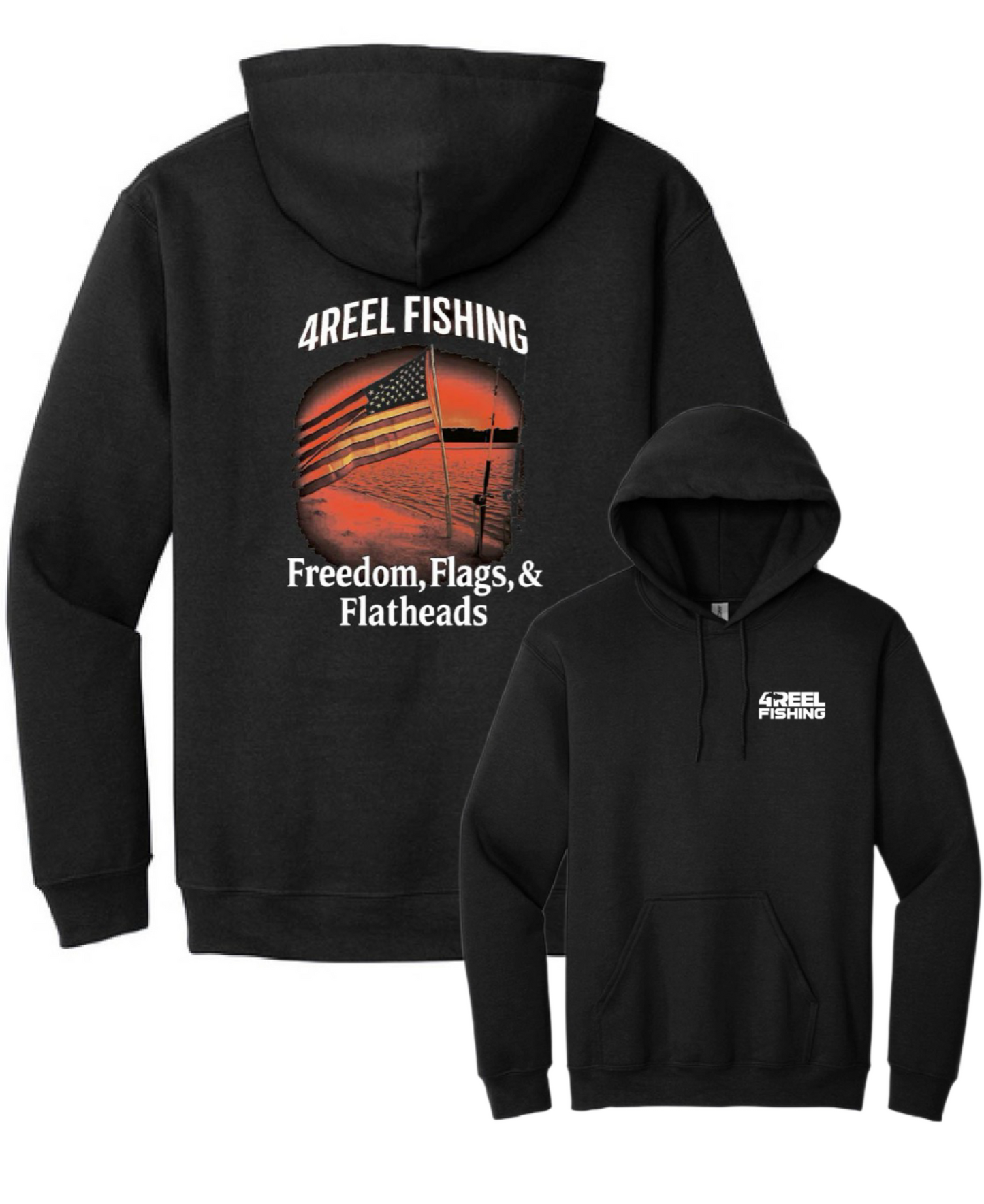 Freedom, Flags & Flatheads - Gildan Hoodie (Black)