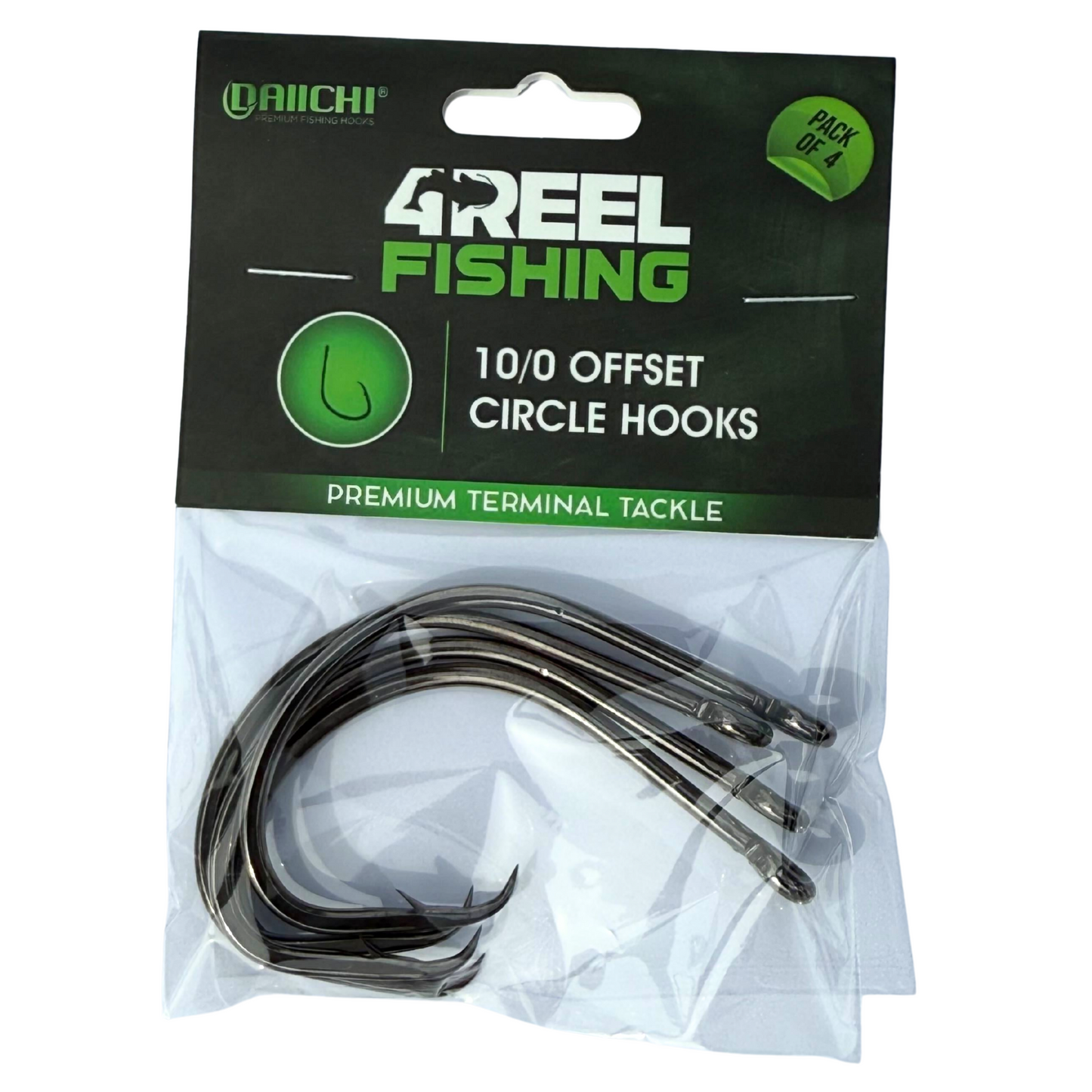 4REEL 10/0 Offset Circle Hooks - Pack of 4 (Daiichi Premium)