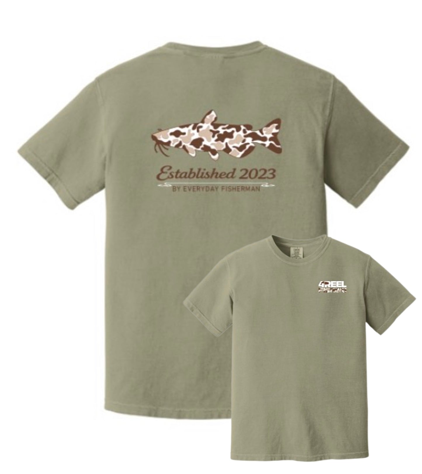 4REEL Catfish Camo Comfort Colors Tee – Brown