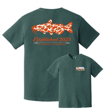 4REEL Catfish Camo Comfort Colors Tee – Neon Orange