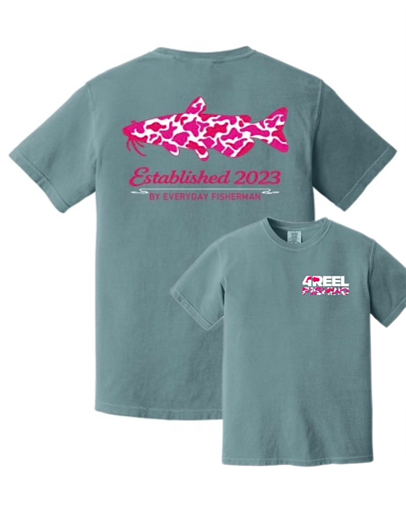 4REEL Catfish Camo Comfort Colors Tee – Neon Pink