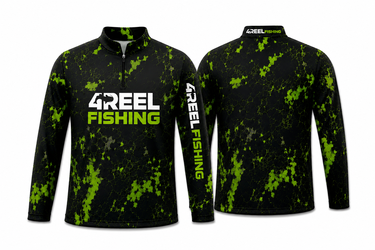 4REEL Quarter-Zip Jersey — Black/Hi-Vis Green – 4REEL Fishing
