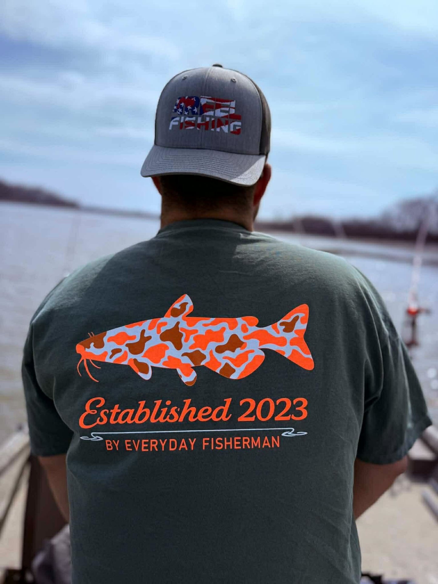 4REEL Catfish Camo Comfort Colors Tee – Neon Orange