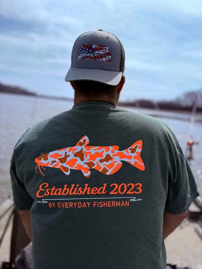 4REEL Catfish Camo Comfort Colors Tee – Neon Orange