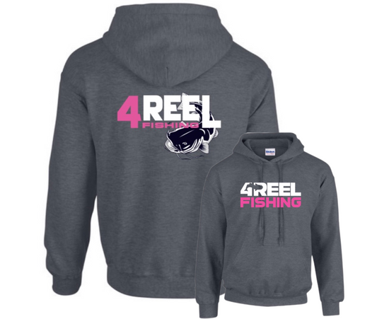 4REEL Dark Heather Grey Hoodie - Neon Pink