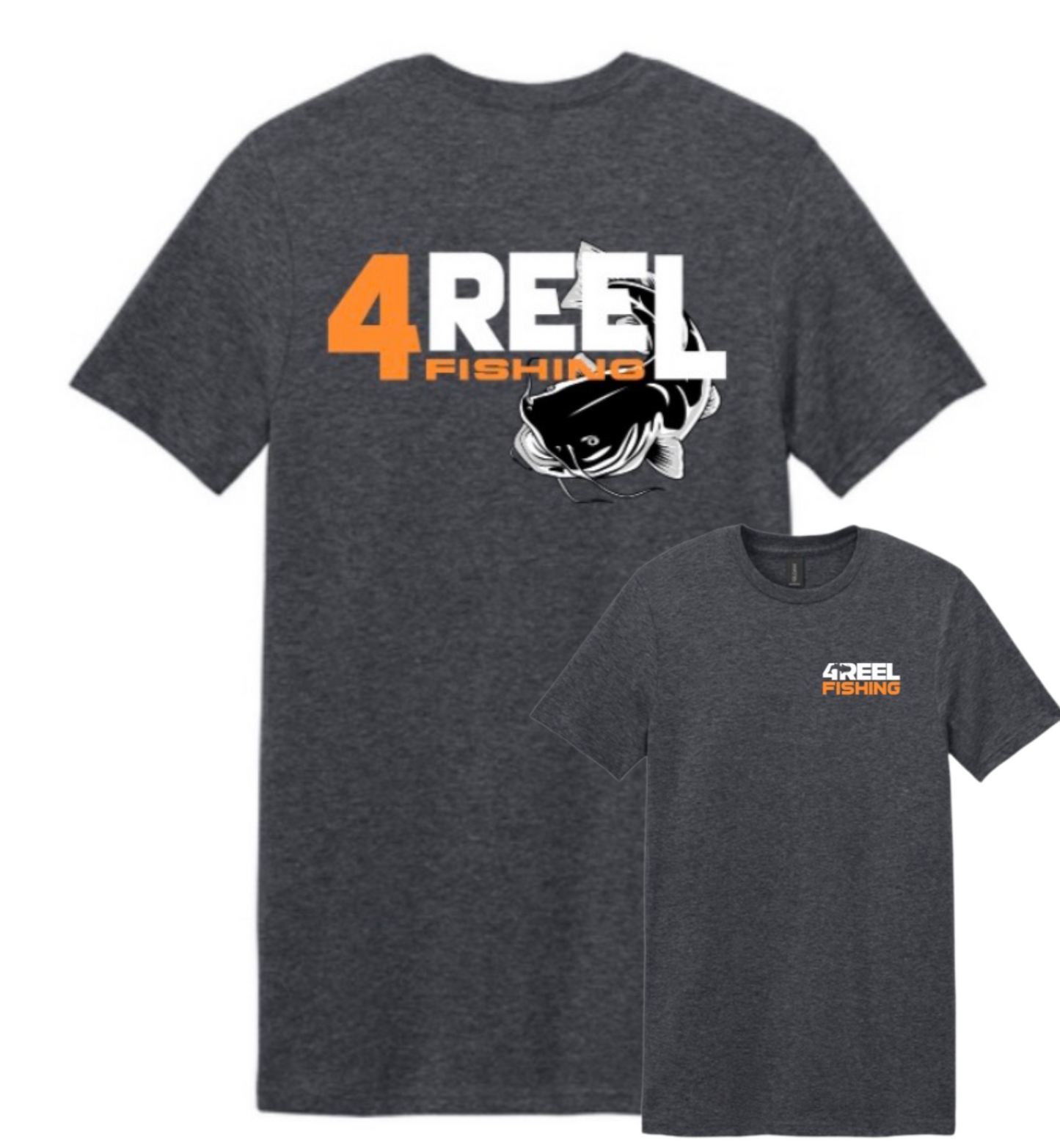 4REEL Dark Heather Grey T-Shirt - Neon Orange